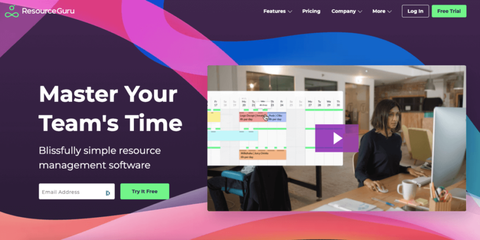 The hero section of the ResourceGuru's page