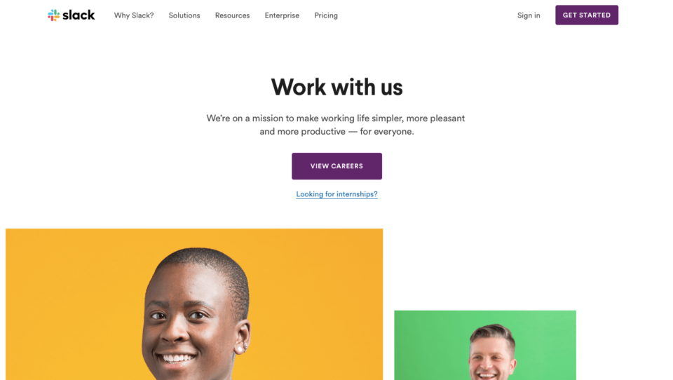 Slack recruitment page