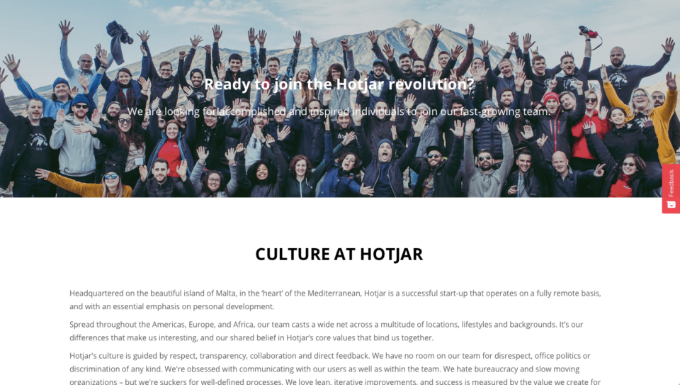 hotjar recruitment page