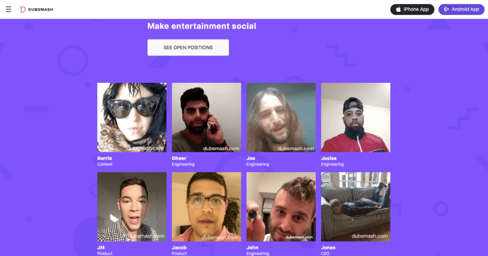 recrutiment page by Dubsmash