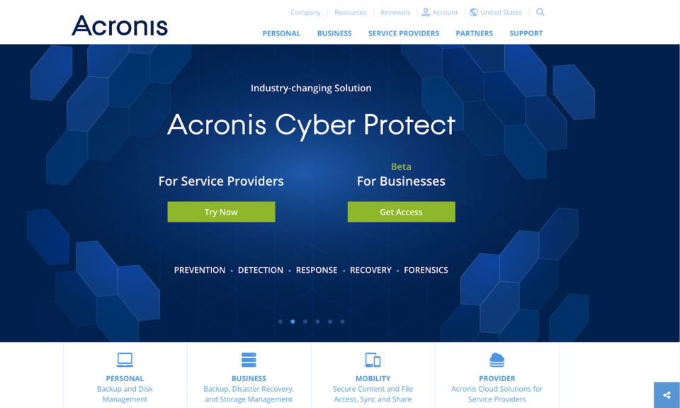 Acronis landing page