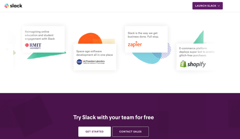 Slack landing page