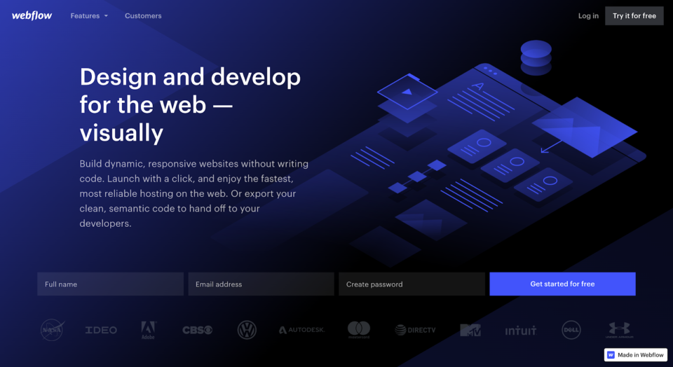 Webflow landing page