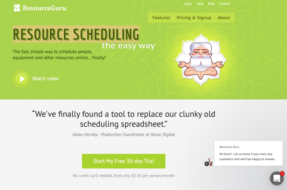 Resource Guru landing page