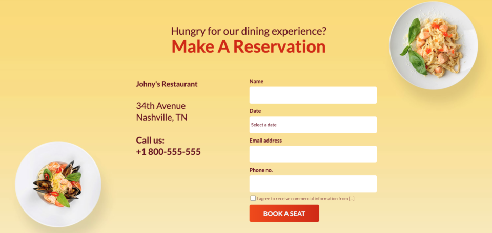 Landing page form section