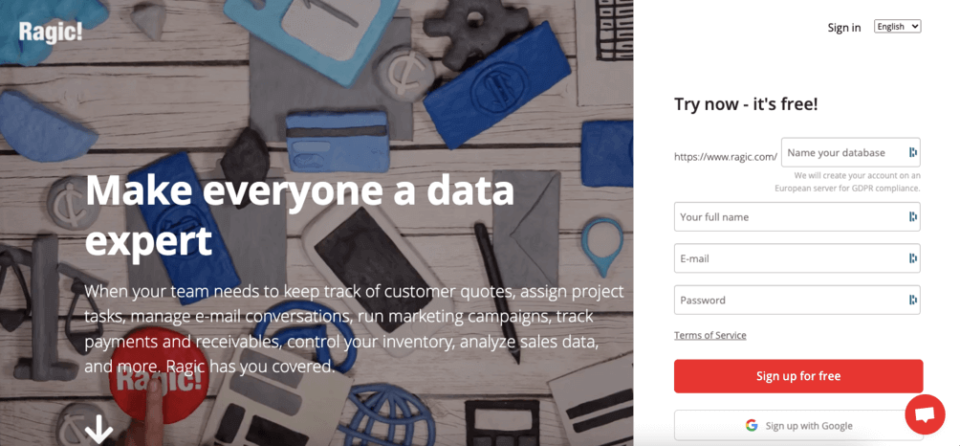 Ragic landing page