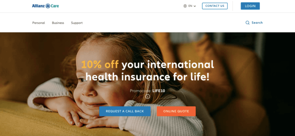 An insurance landing page made by Allianz Care